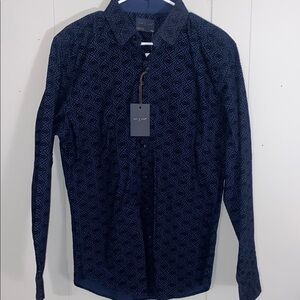 Zara Blue Casual Button Down Shirt with Subtle Geometric Pattern
